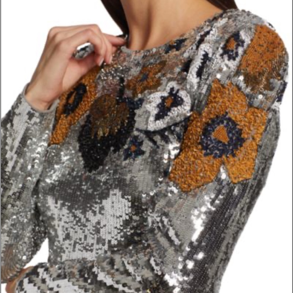 Veronica Beard: Shar Sequin Mini Dress Silver Sequin Floral Dress